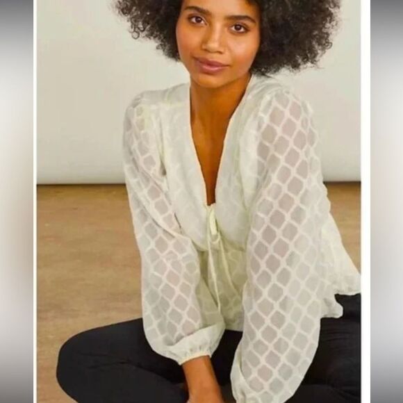 Elizabeth and James White Peplum Chiffon Blouse M - Picture 1 of 8